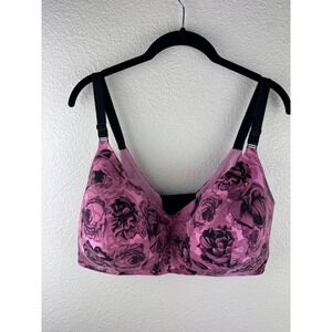 Torrid Curve Floral Pink Black Full Coverage Bra Plus Size 42F
